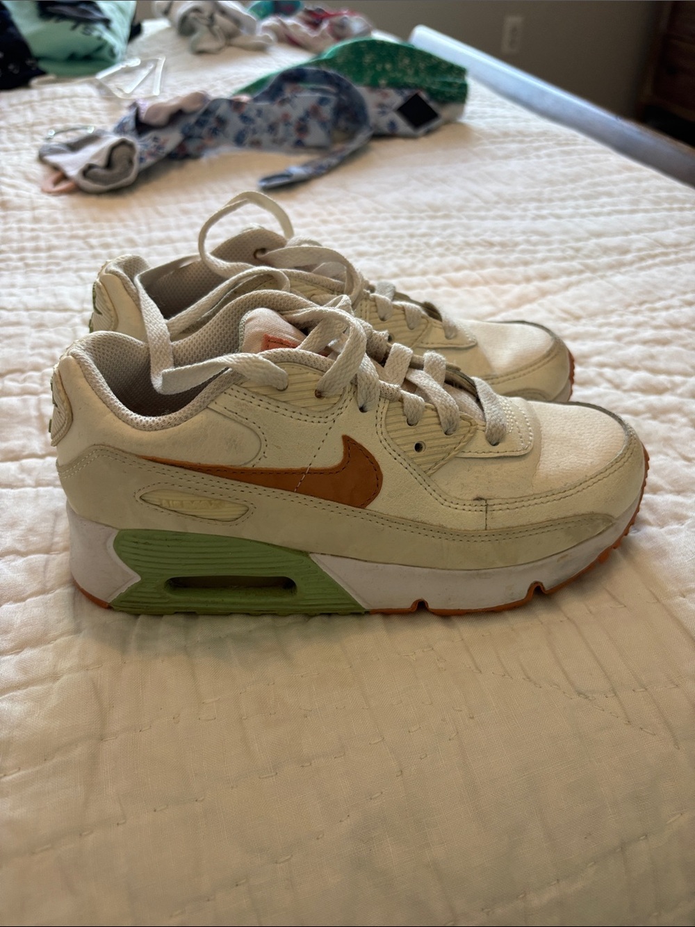 Nike Kids Sneakers in White with Green & Brown Accents